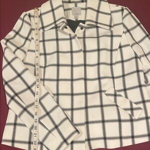 Halogen White and Black Plaid Zip/Snap Blazer